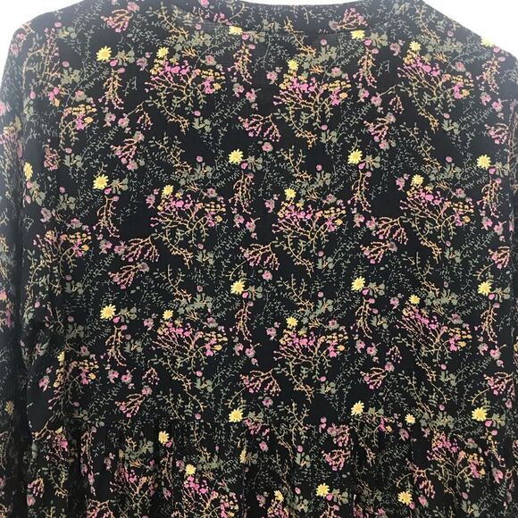 Lucky Brand Black Pink Floral Tie Neck Baby Doll Peasant Blouse - Picture 8 of 14